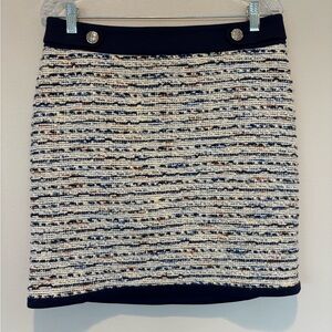 White House Black Market Navy and Ivory Tweed Pencil Skirt